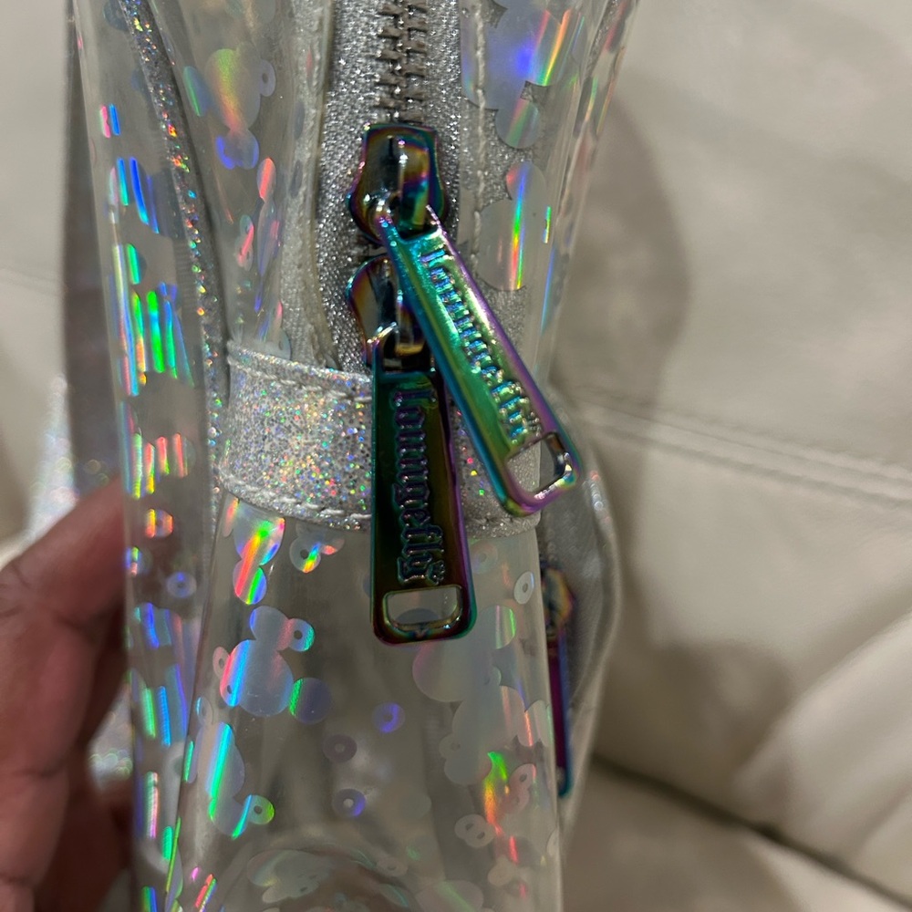 Disney Parks Loungefly Magic Mirrors Silver Holographic Kids Backpack. NWOT - Picture 4 of 7